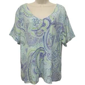 Liz Claiborne Plus Size 3X Top Paisley Double Mesh Layered Blue Green